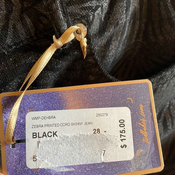 Ted Baker Black Zebra Corduroy Skinny Jeans NWT Size 28 - Picture 5 of 6